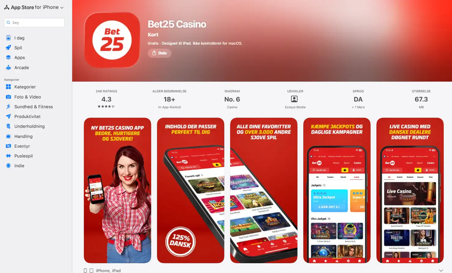 Bet25 Casino i den danske App Store.